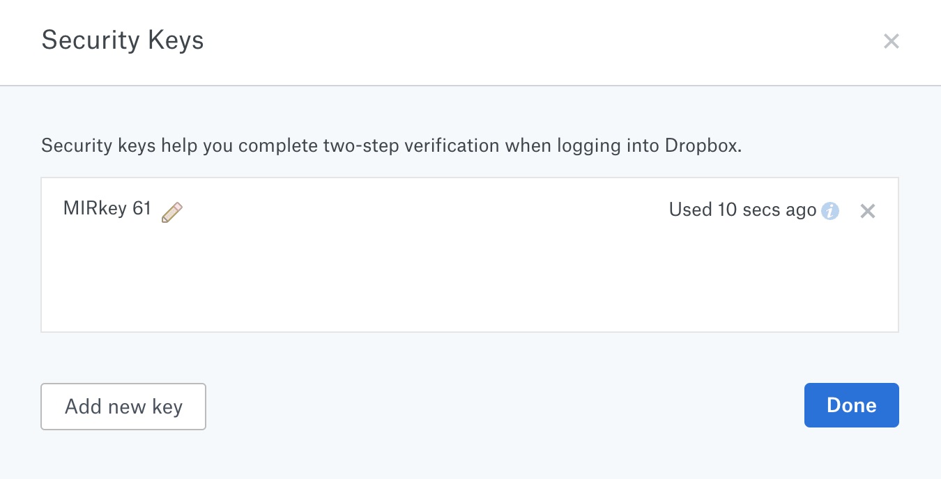 DropBox add security key